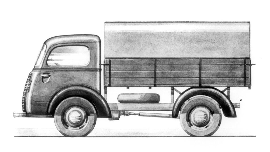 Szkic pickupa Opel typ 1.5-23 COE (kabina nad silnikiem), 1938