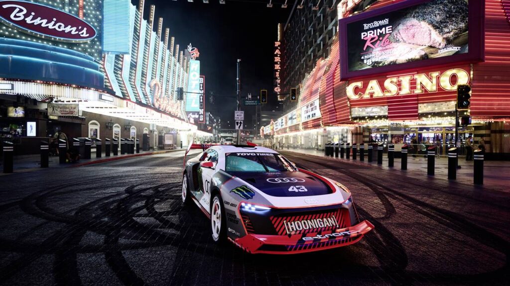 Ken Block i Audi S1 e-tron quattro Hoonigan w Las Vegas