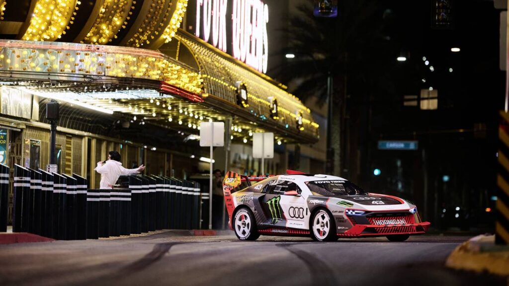 Ken Block i Audi S1 e-tron quattro Hoonigan w Las Vegas